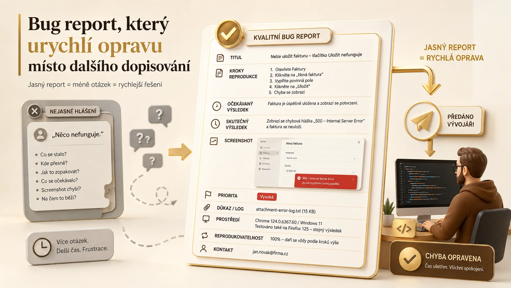 Ilustrace k článku Bug report, který urychlí opravu místo dalšího dopisování